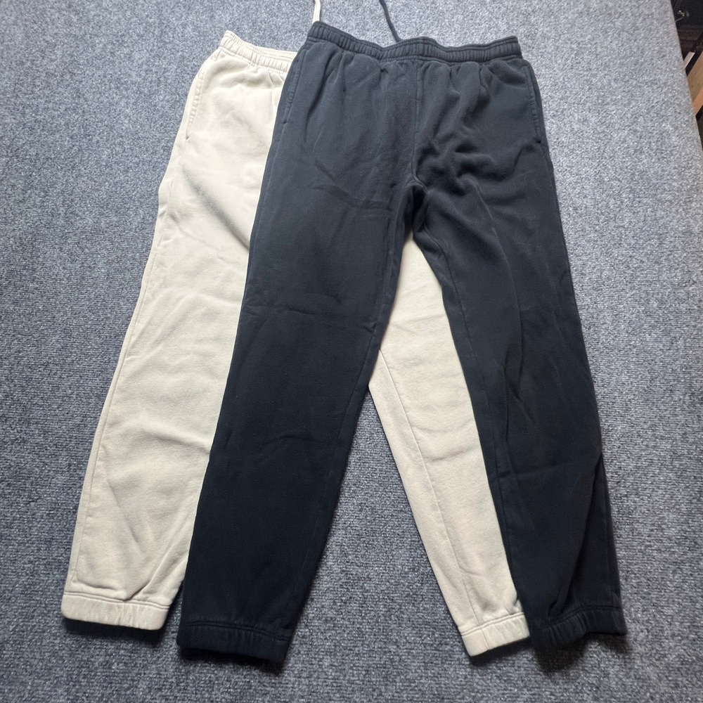 Set of 2 Gap Mens Fleece Jogger Pants Black Beige Medium Heavy Cozy Warm